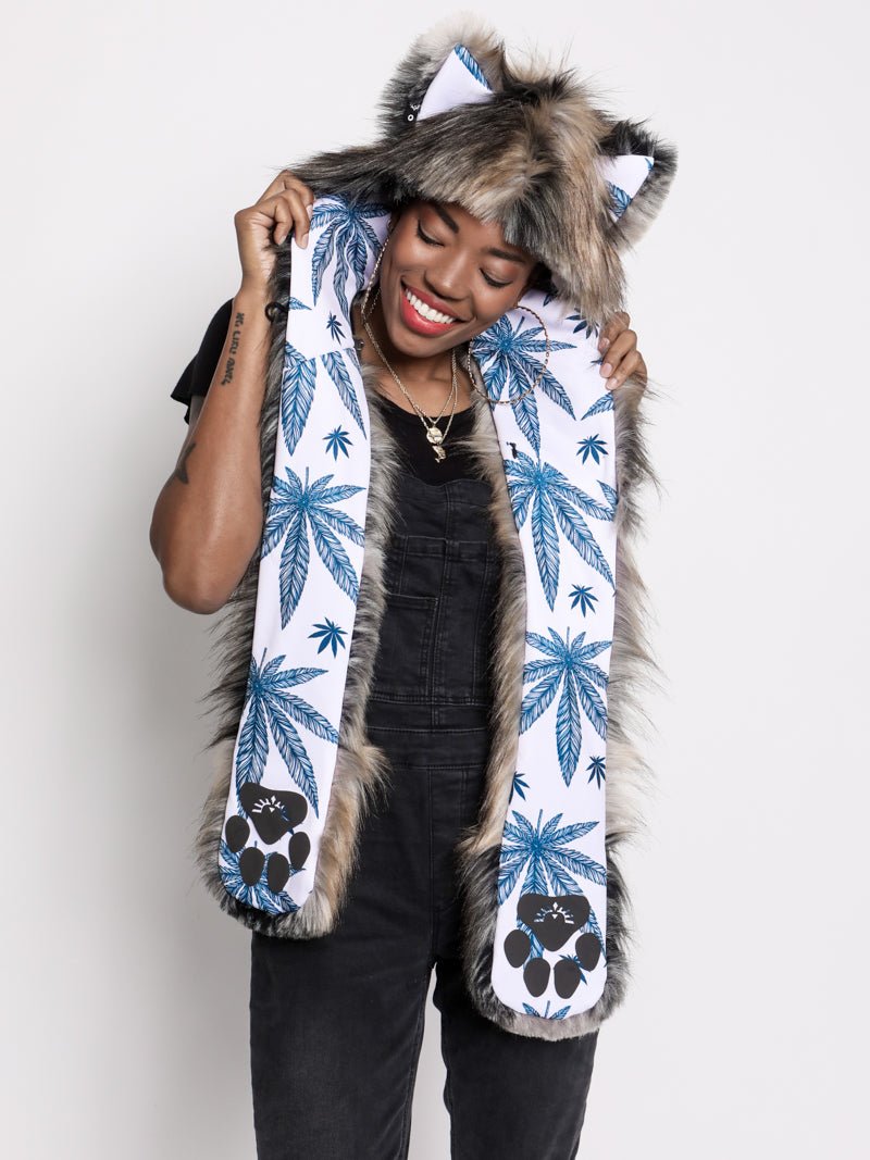 Woman Wearing Smokey Mountain Wolf Collector Edition SpiritHood 