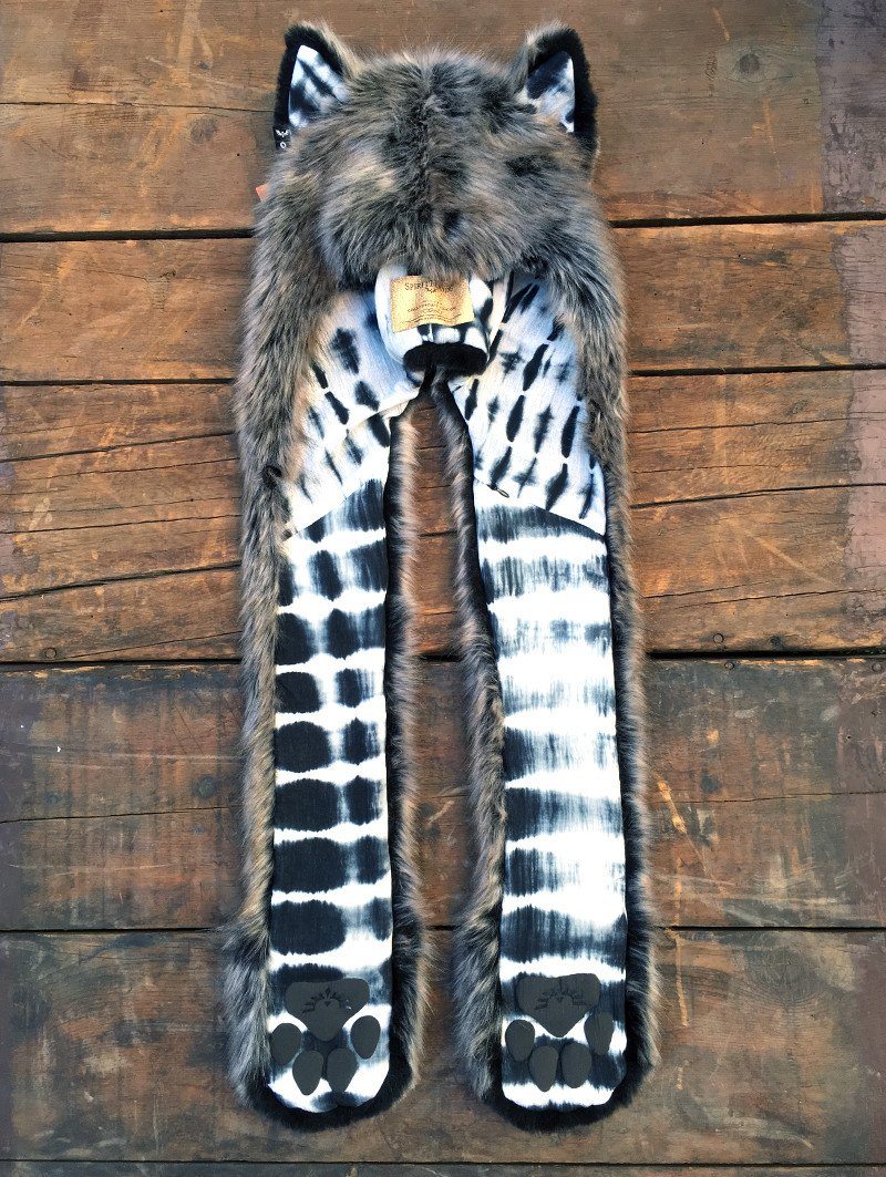 Limited Edition B&W Grey Wolf Faux Fur SpiritHood