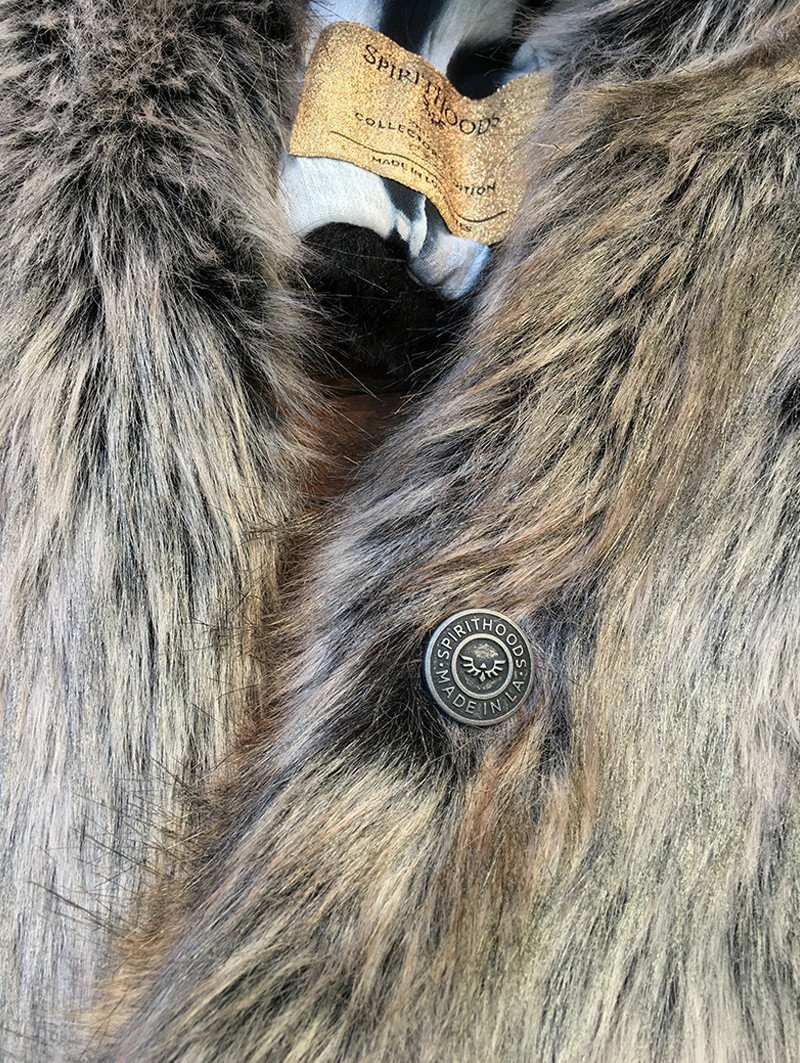 Custom Logo Button on Limited Edition B&W Grey Wolf SpiritHood 