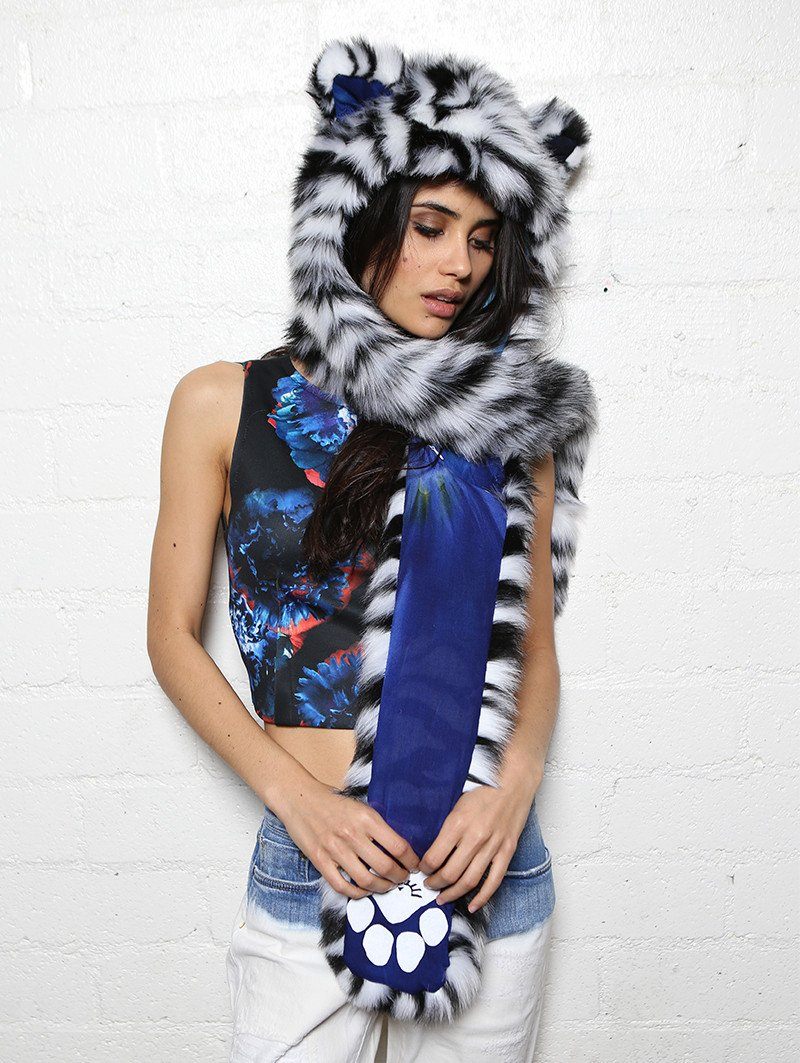 Hooded Faux Fur with Oceana White Tiger Design