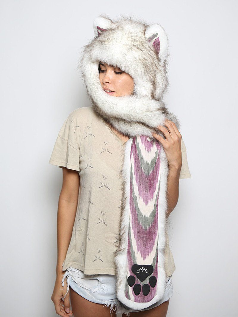 Woman wearing Brown Husky Purple Rain Faux Fur SpiritHood