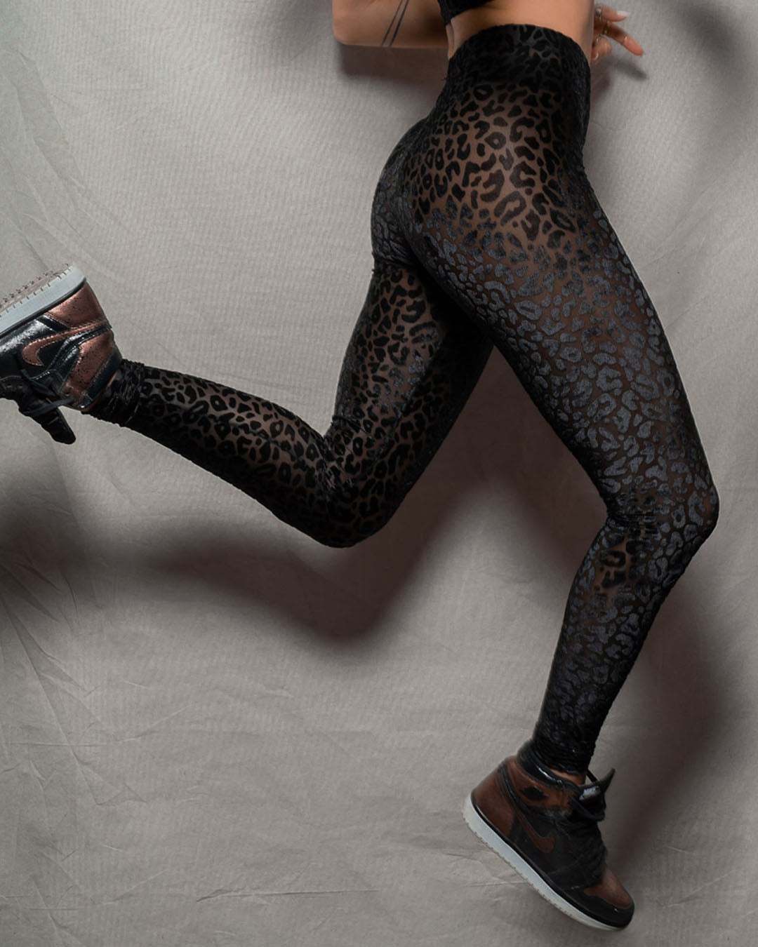 Black Leopard Velvet High Rise Leggings