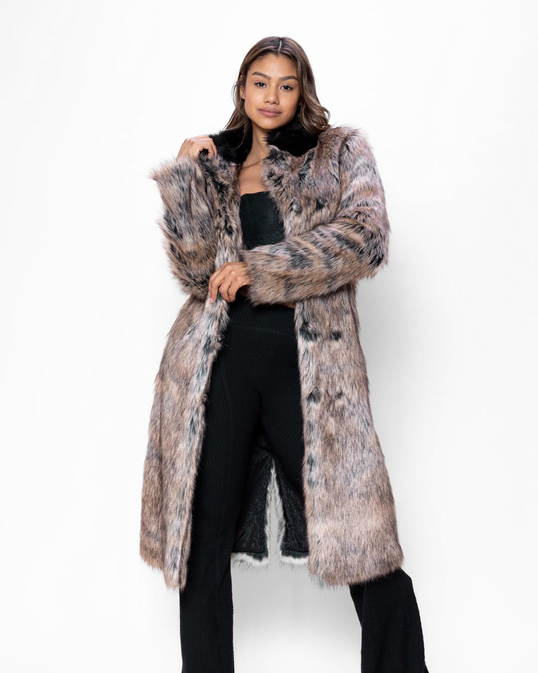 Dire Wolf Faux Fur Women's Long Coat | SpiritHoods