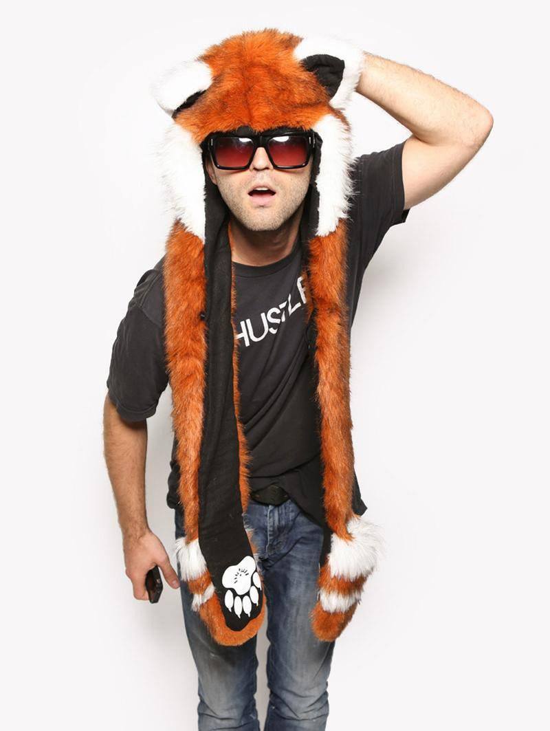 Man wearing faux fur Red Panda SpiritHood