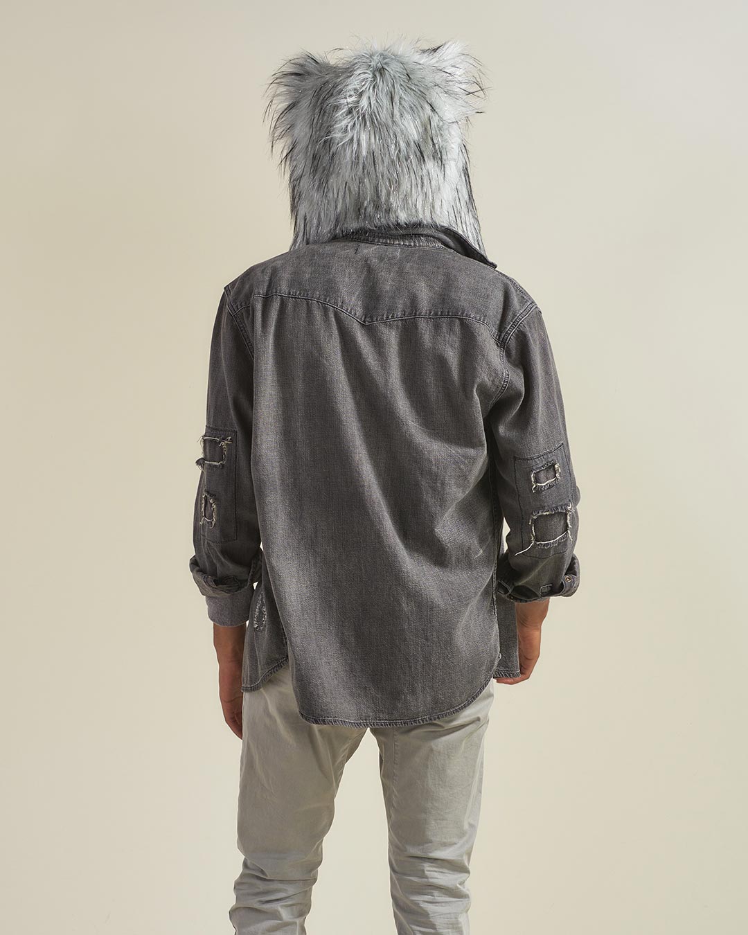 Glitter Moon Wolf Faux Fur Men's Hood | SpiritHoods