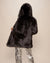 Back View of Hooded Faux Fur Coat in Black Wolf Design