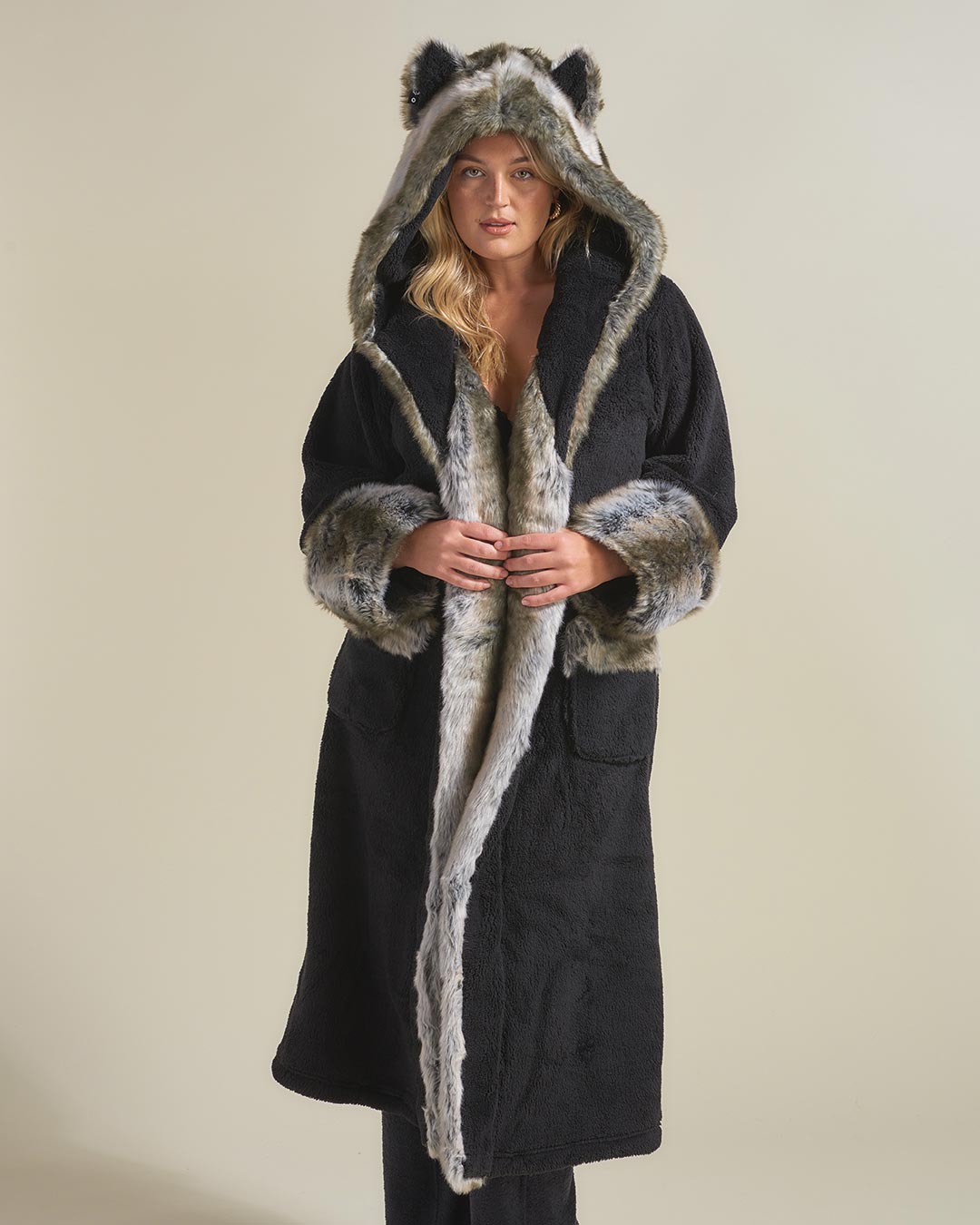 Grey Wolf Faux Fur Women's Robe | Fuzzy Robe | SpiritHoods