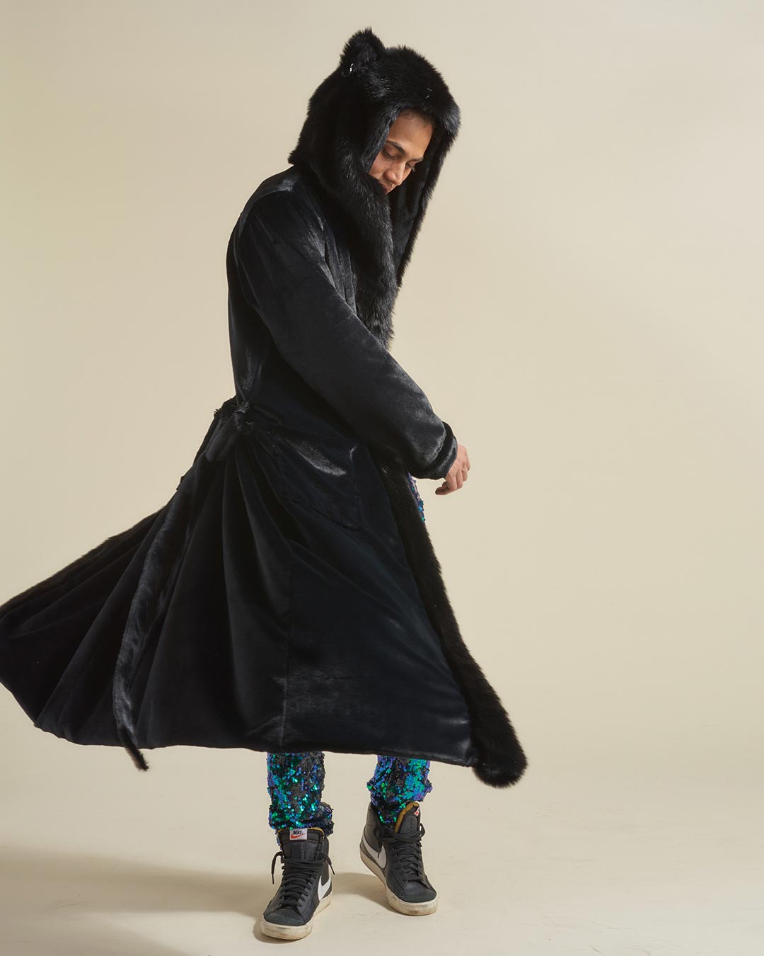 Sequin Black Panther Classic Faux Fur Style Robe | Men's