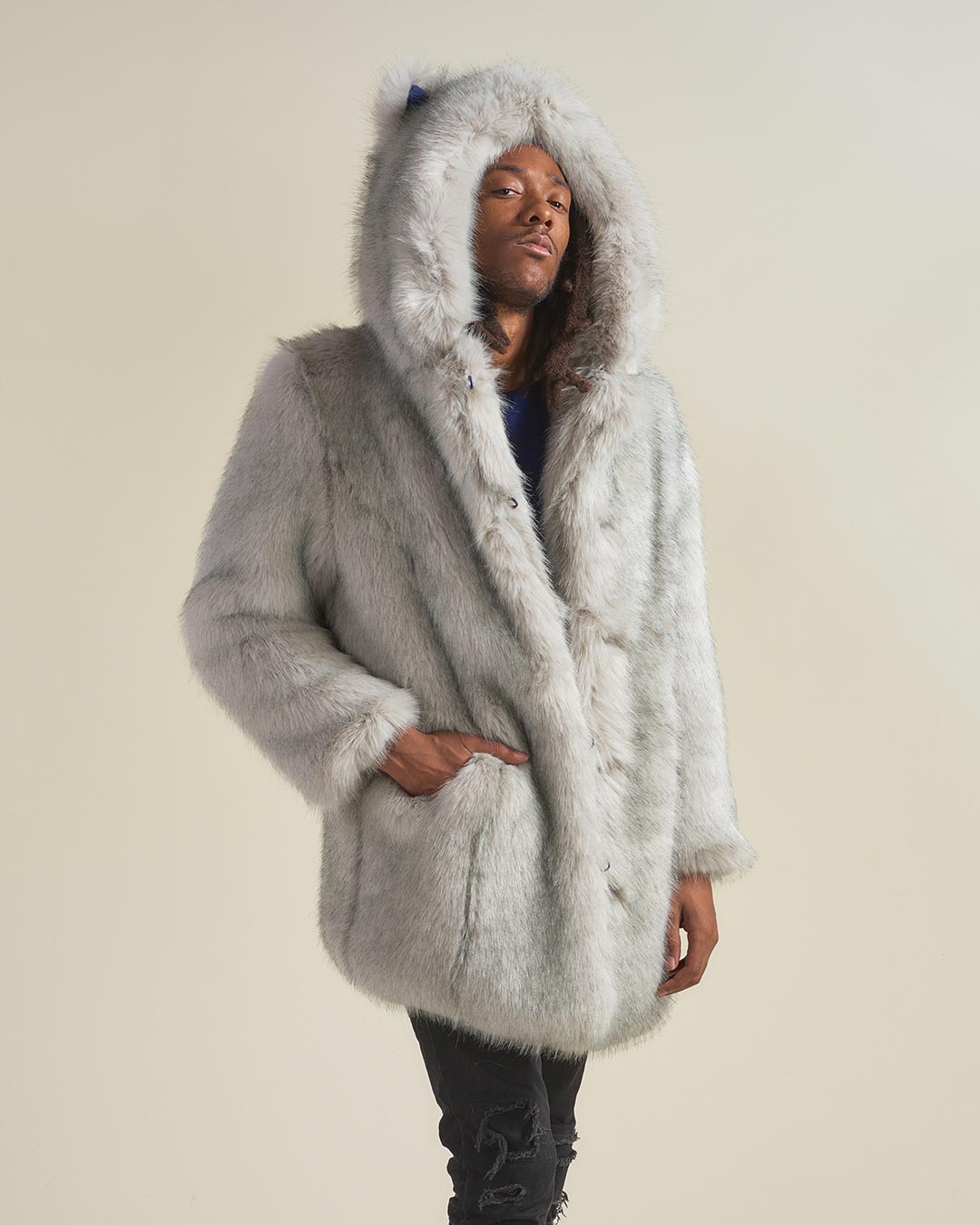 Mens white fur coat with hood online