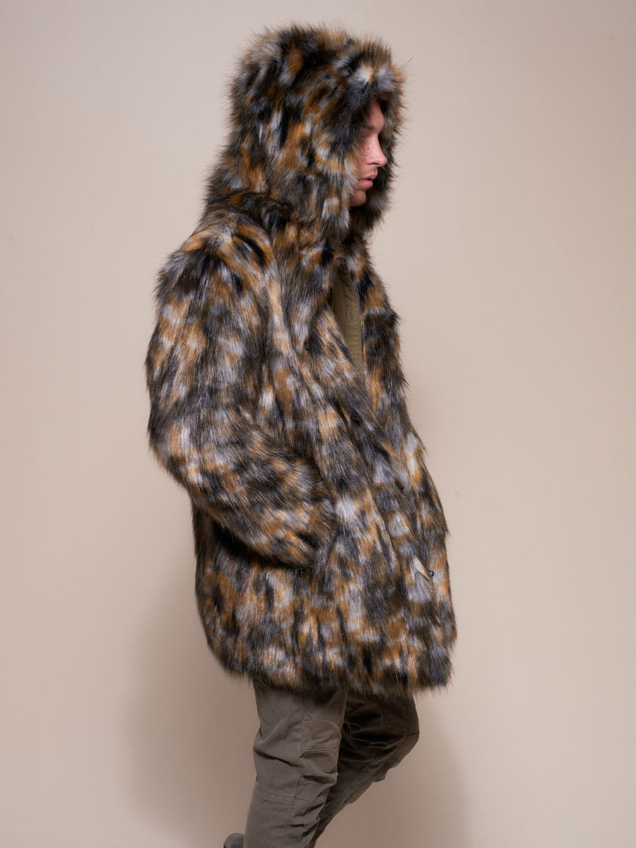 Brindle Wolf Brown Faux Fur Men's Coat | SpiritHoods