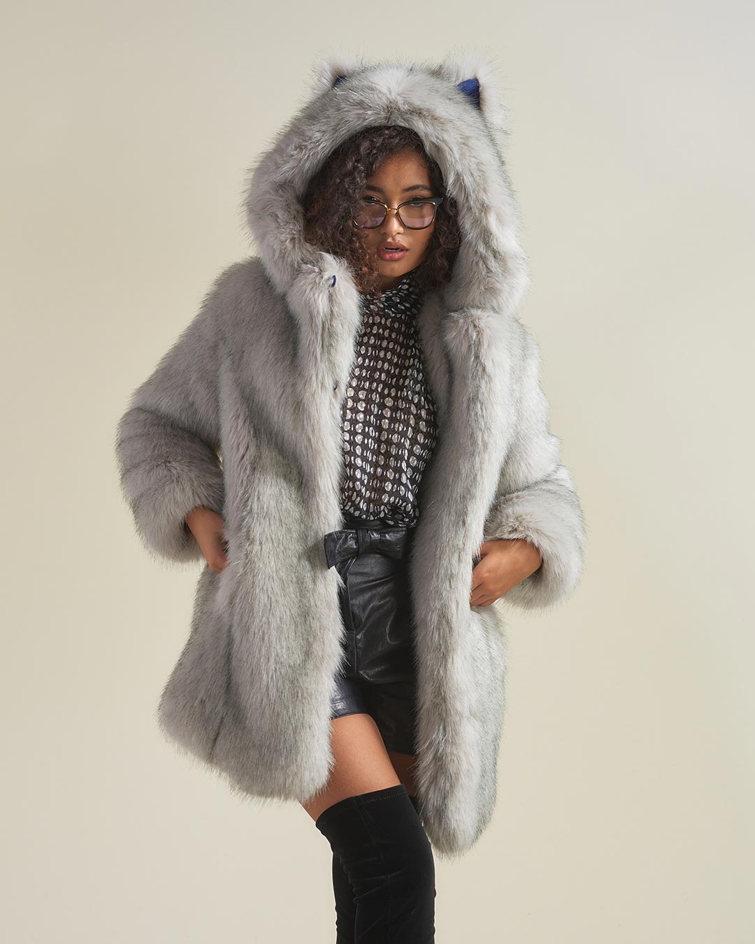 Gray Fur Coat newest Hooded ( Modanisa)