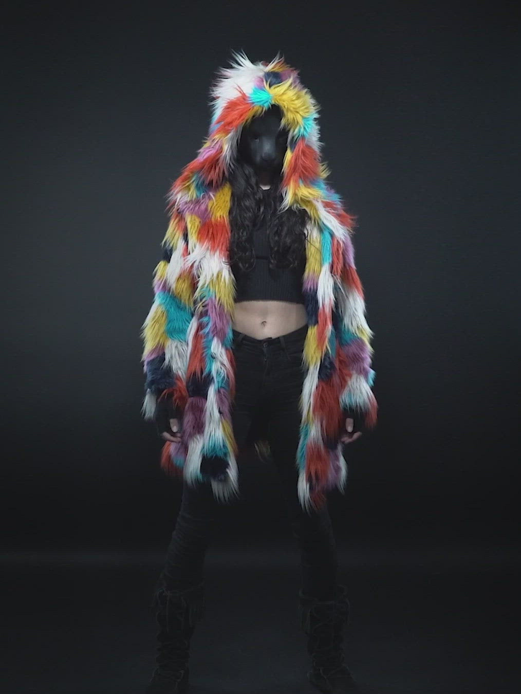 Video of Butterfly Hooded Faux Fur Coat