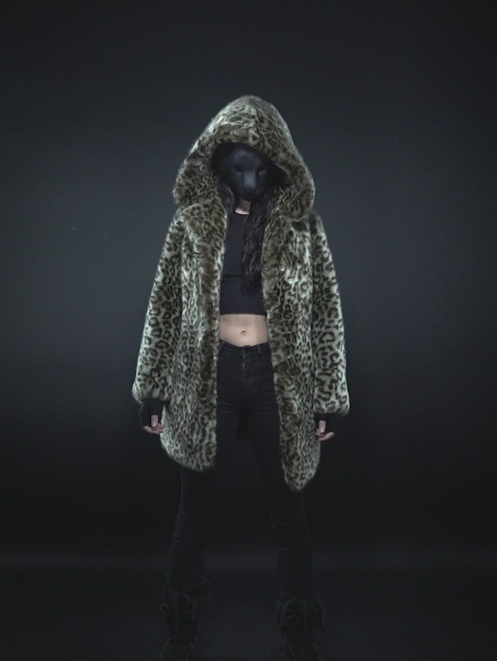 Video Displaying Features of Hooded Forest Leopard Faux Fur Coat