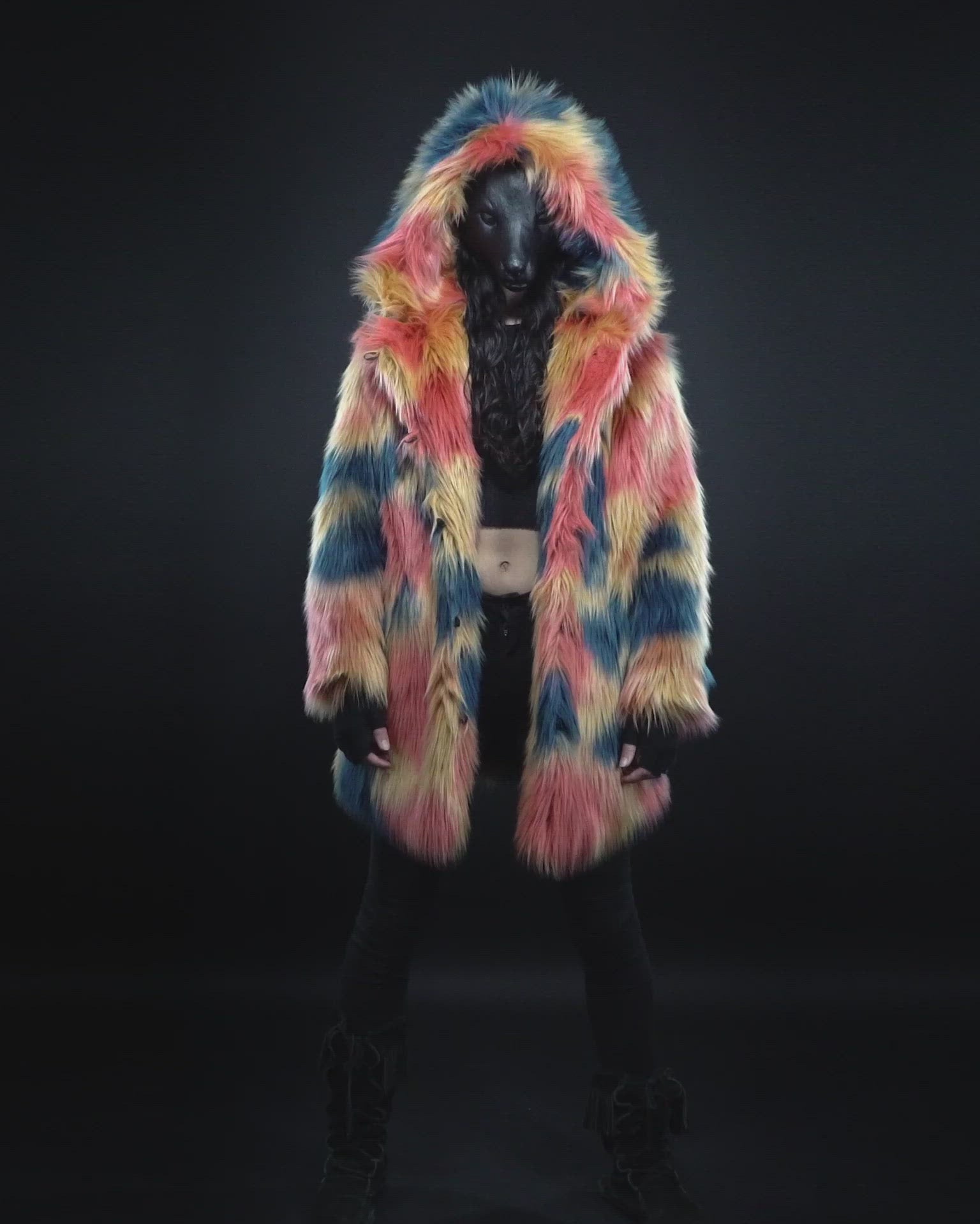 Woman wearing American Swallow Hooded Faux Fur Coat