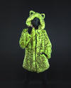 Woman wearing Neon Yellow Leopard Luxe Classic Faux Fur Coat, full view