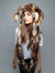 Woman wearing Faux Fur Brown Rabbit Collector SpiritHood, front view 3