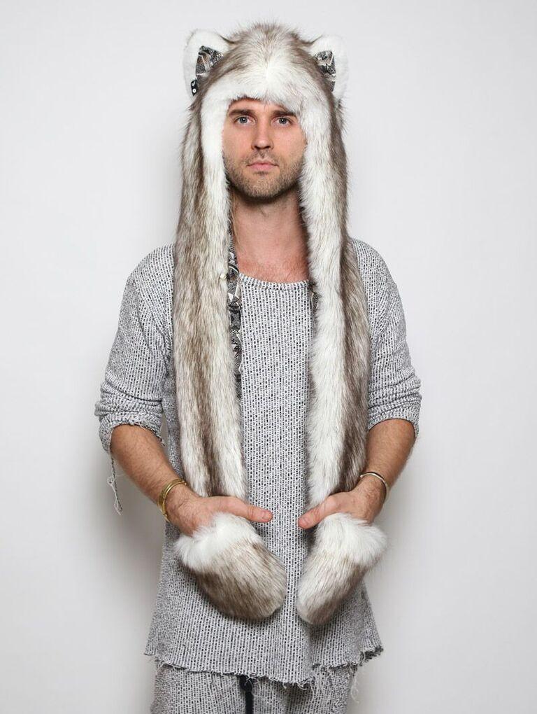 Man wearing faux fur Brown Husky 2.0 SpiritHood, front view 4