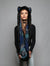 Woman wearing Faux Fur Black Wolf Italy SpiritHood, front view 3
