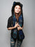 Woman wearing Faux Fur Black Wolf Italy SpiritHood, front view 1