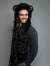 Man wearing faux fur Black Bear SpiritHood, side view 2
