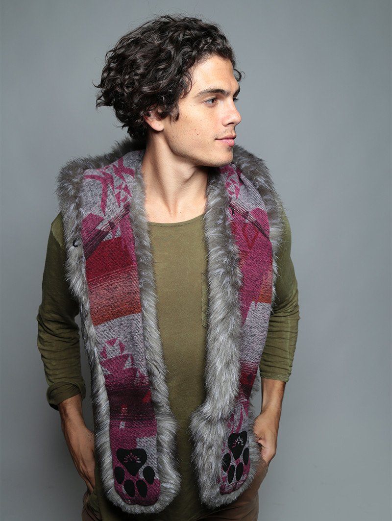 Man wearing faux fur Charcoal Fox Italy SpiritHood, front view 3