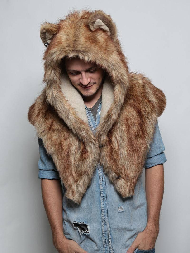 Man wearing Faux Fur Coyote Shawl