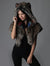 Woman wearing Direwolf Italy Shawl Faux Fur SpiritHood, front view 2