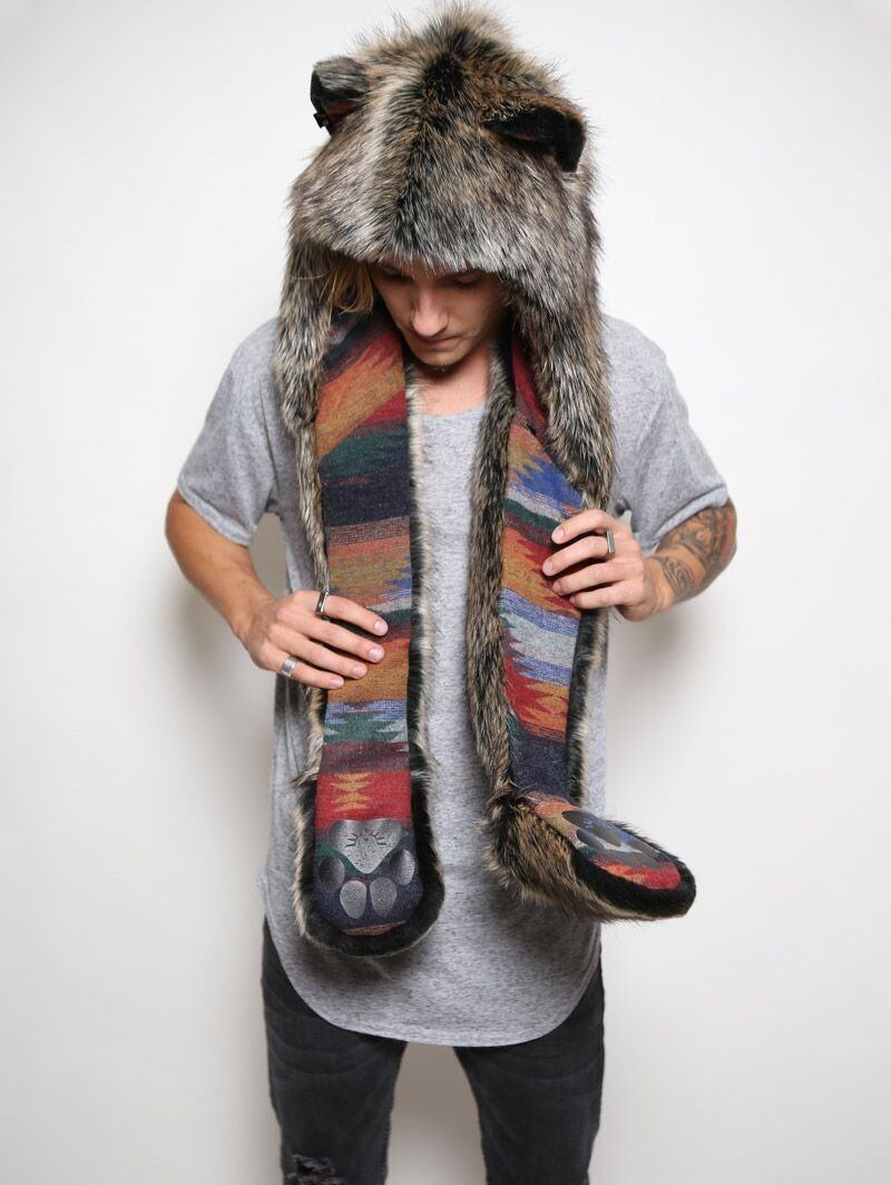 Man wearing Collector Edition Direwolf Faux Fur SpiritHood, front view 2