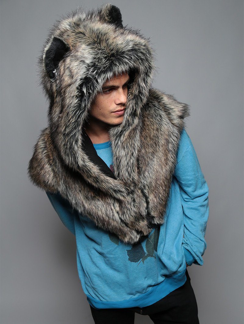 Dire Wolf Faux Fur Hooded Shawl on Man