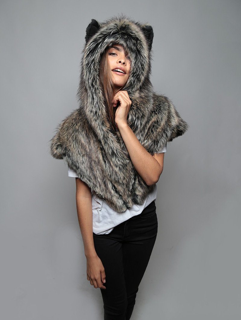 Dire Wolf Faux Fur Shawl on Woman