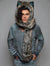 Man wearing Direwolf Italy Collectors Edition faux fur hood, front view 4