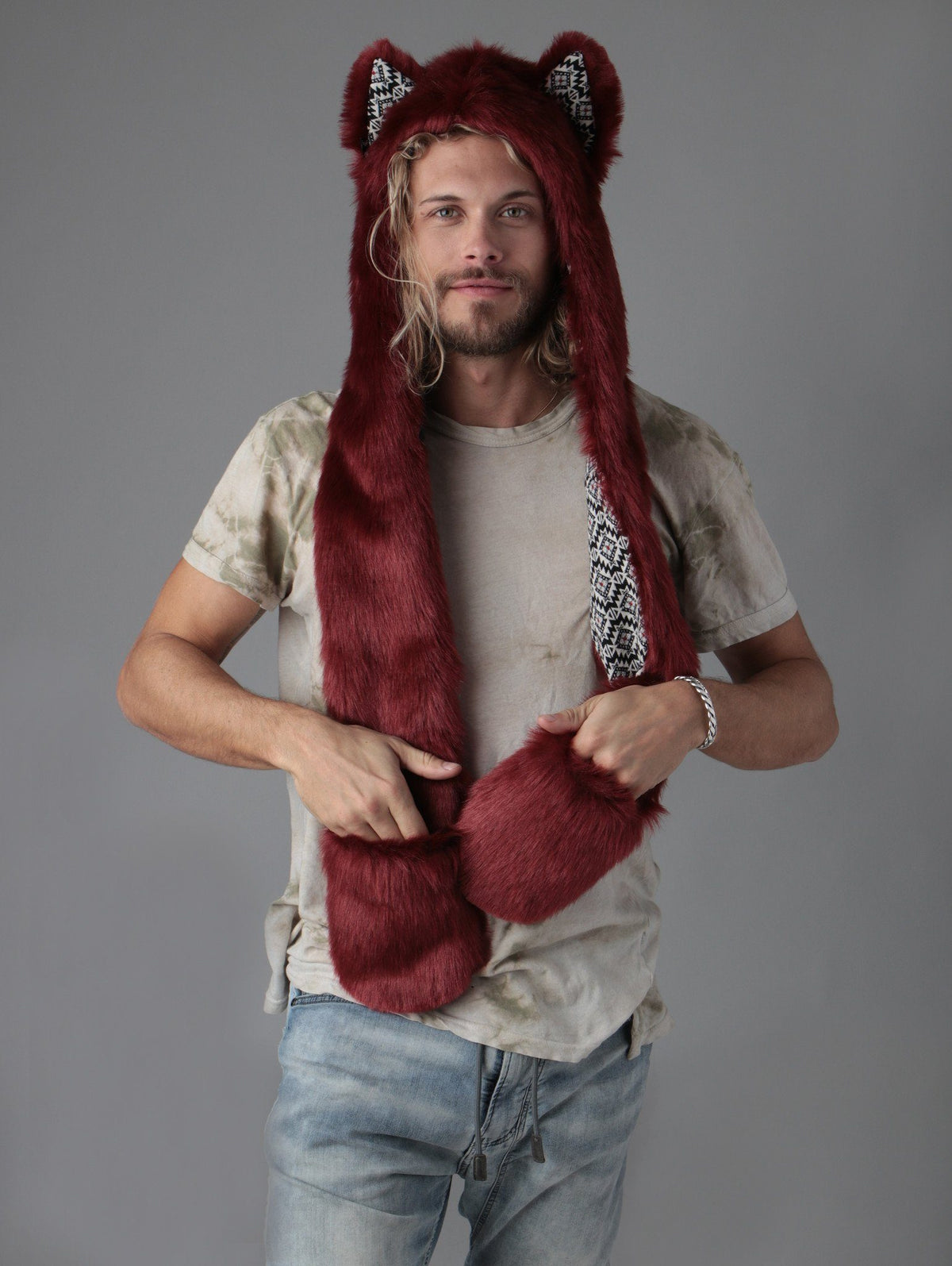 Man wearing Fire Wolf CE Faux Fur SpiritHood