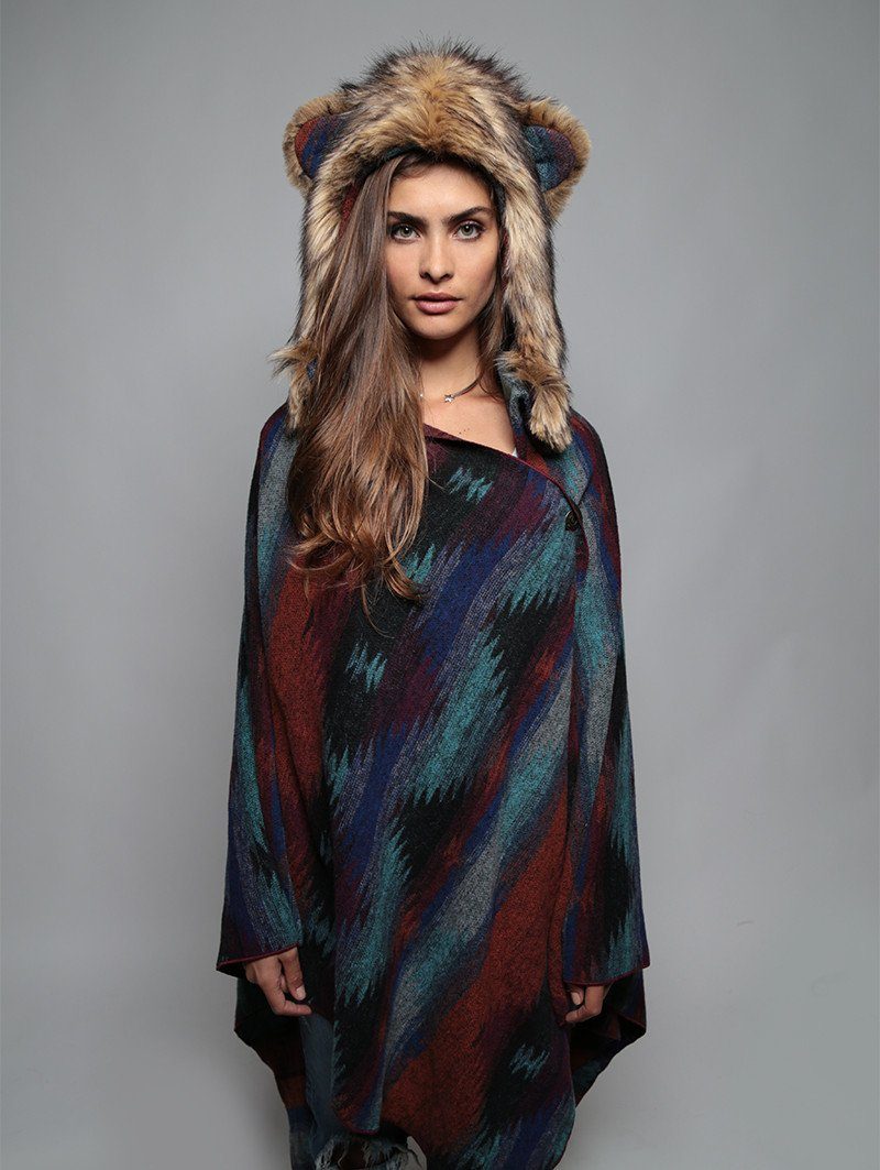 Woman Wearing 1/2 Faux Fur Hood and Full Moon Cape SpiritHood 