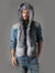 Man wearing faux fur Grey Fox Collector Edition SpiritHood, front view 2