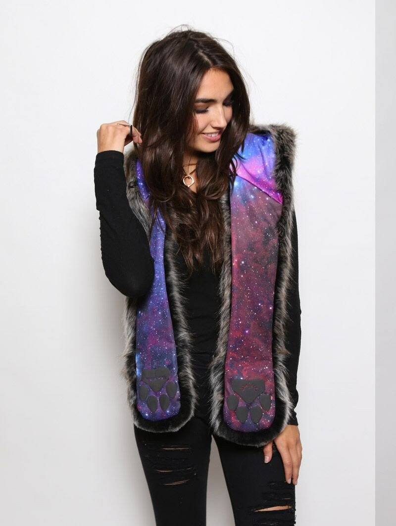 Black Milk Galaxy Wolf Hooded Faux Fur on Female Model