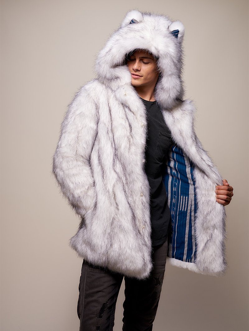 SpiritHoods Men's Wolf Hooded Faux Fur Coat