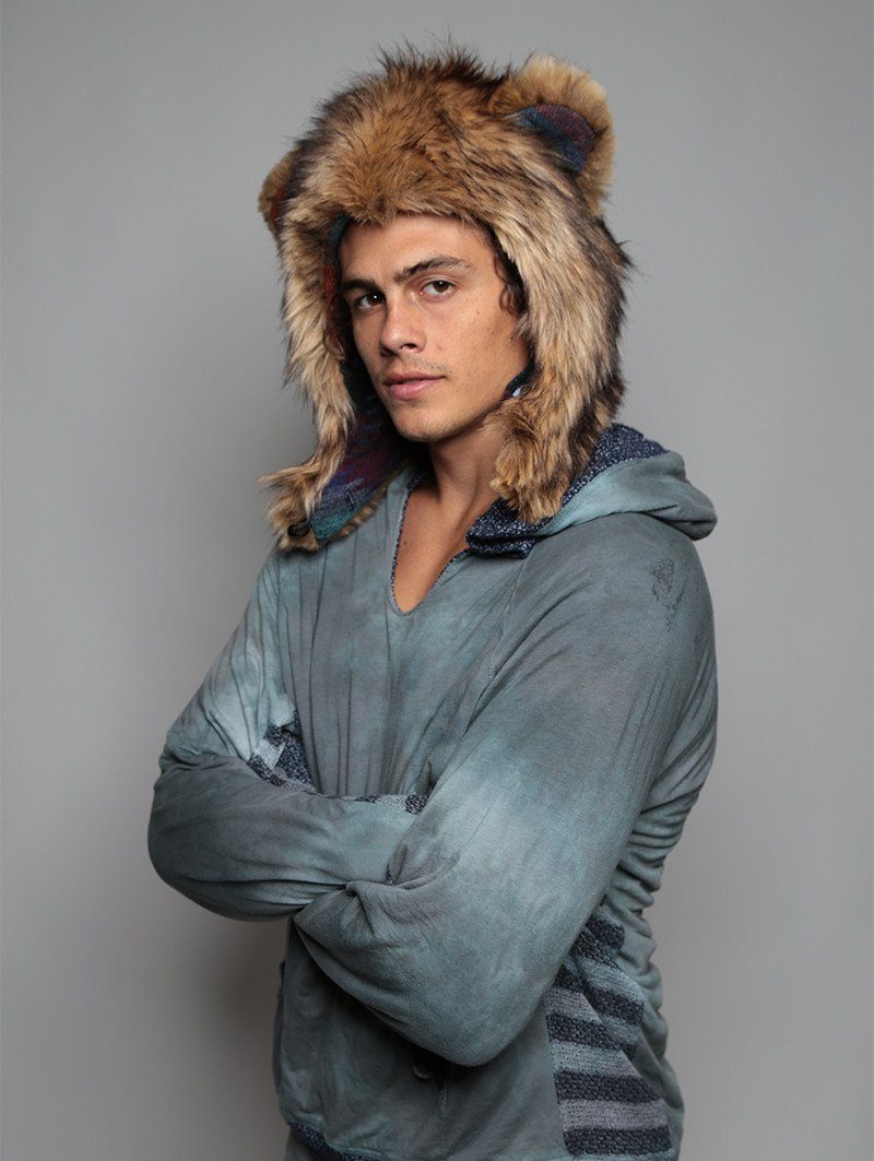 Man wearing faux fur Kodiak Italy 1/2 SpiritHood, side view