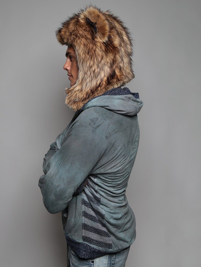 Man wearing faux fur Kodiak Italy 1/2 SpiritHood, side view 1