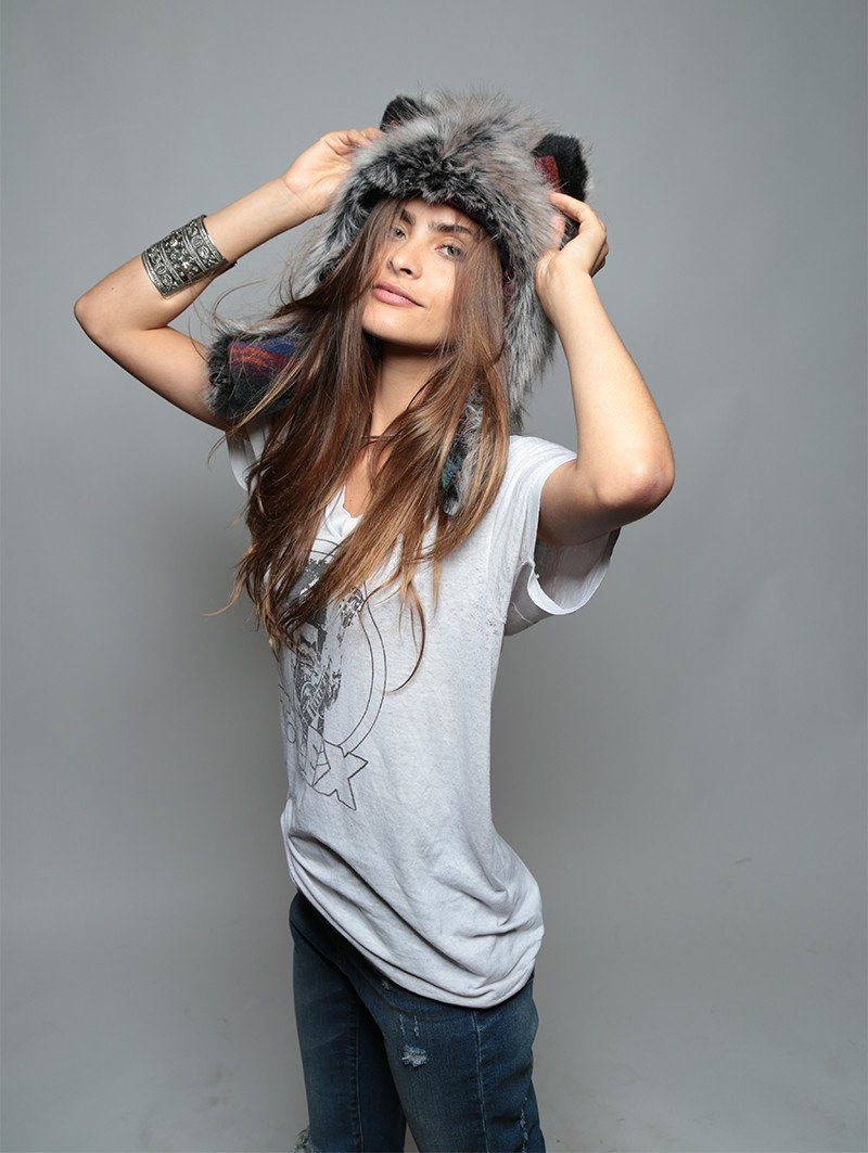 Female Wearing Grey Wolf 1/2 SpiritHood 