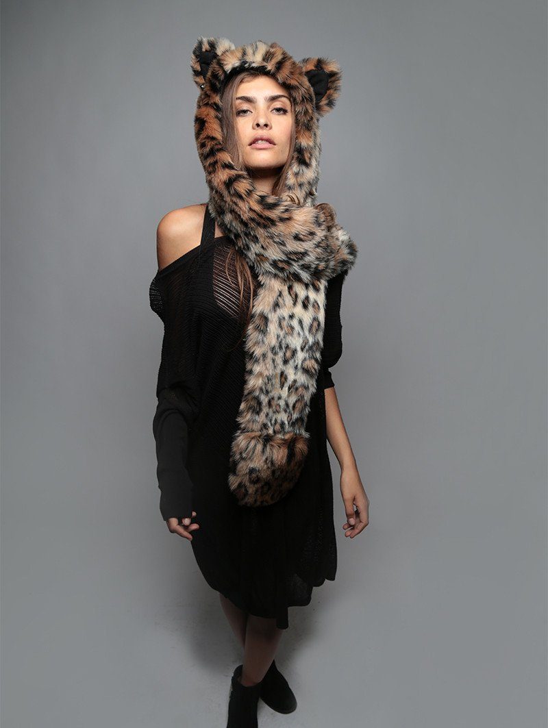 Leopard Faux Fur SpiritHood on Female Model