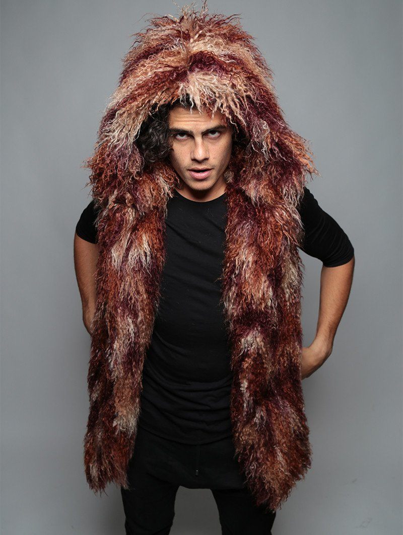 Man wearing Merlot Alpaca Faux Fur Vest