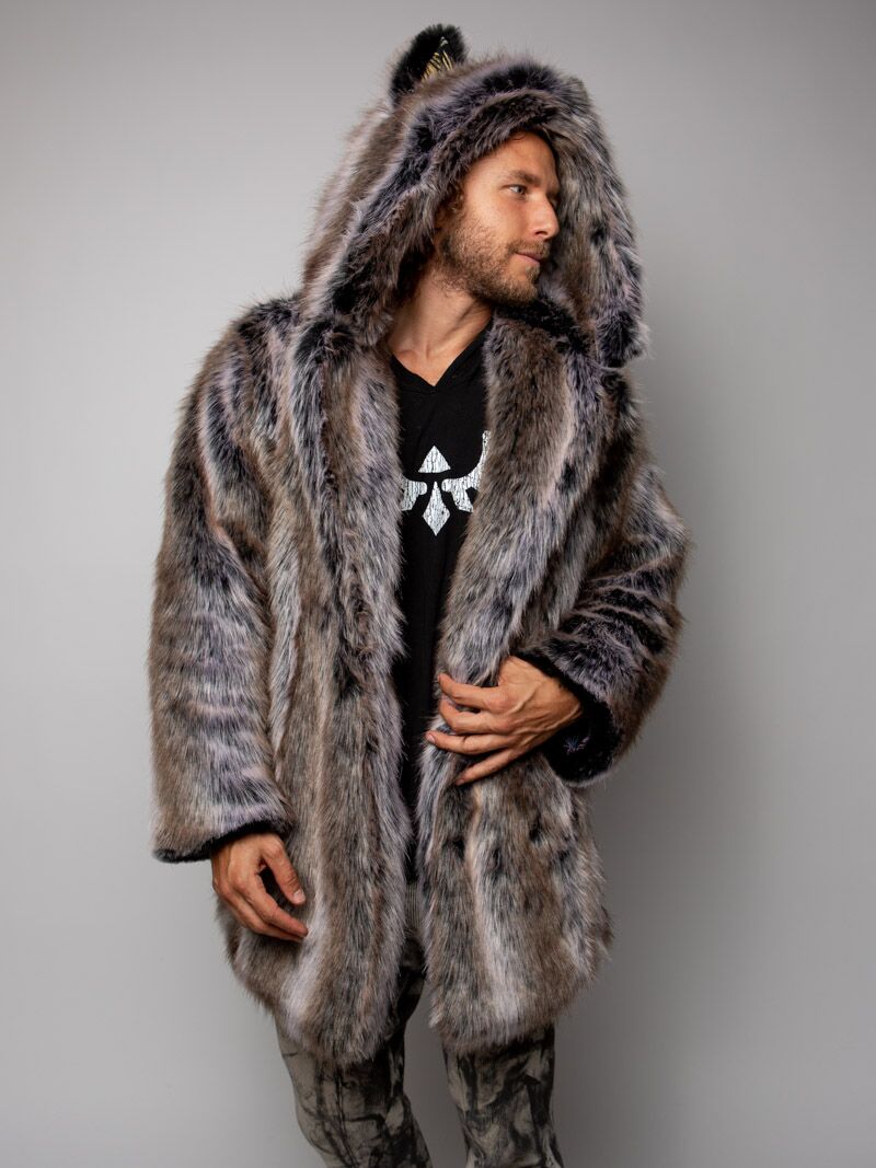Men's Wolf Hooded Faux Fur Coat