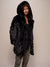 Man wearing Collector Edition Hooded Black Panther Faux Fur Coat, side view 1