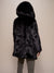 Man wearing Collector Edition Hooded Black Panther Faux Fur Coat, side view 2