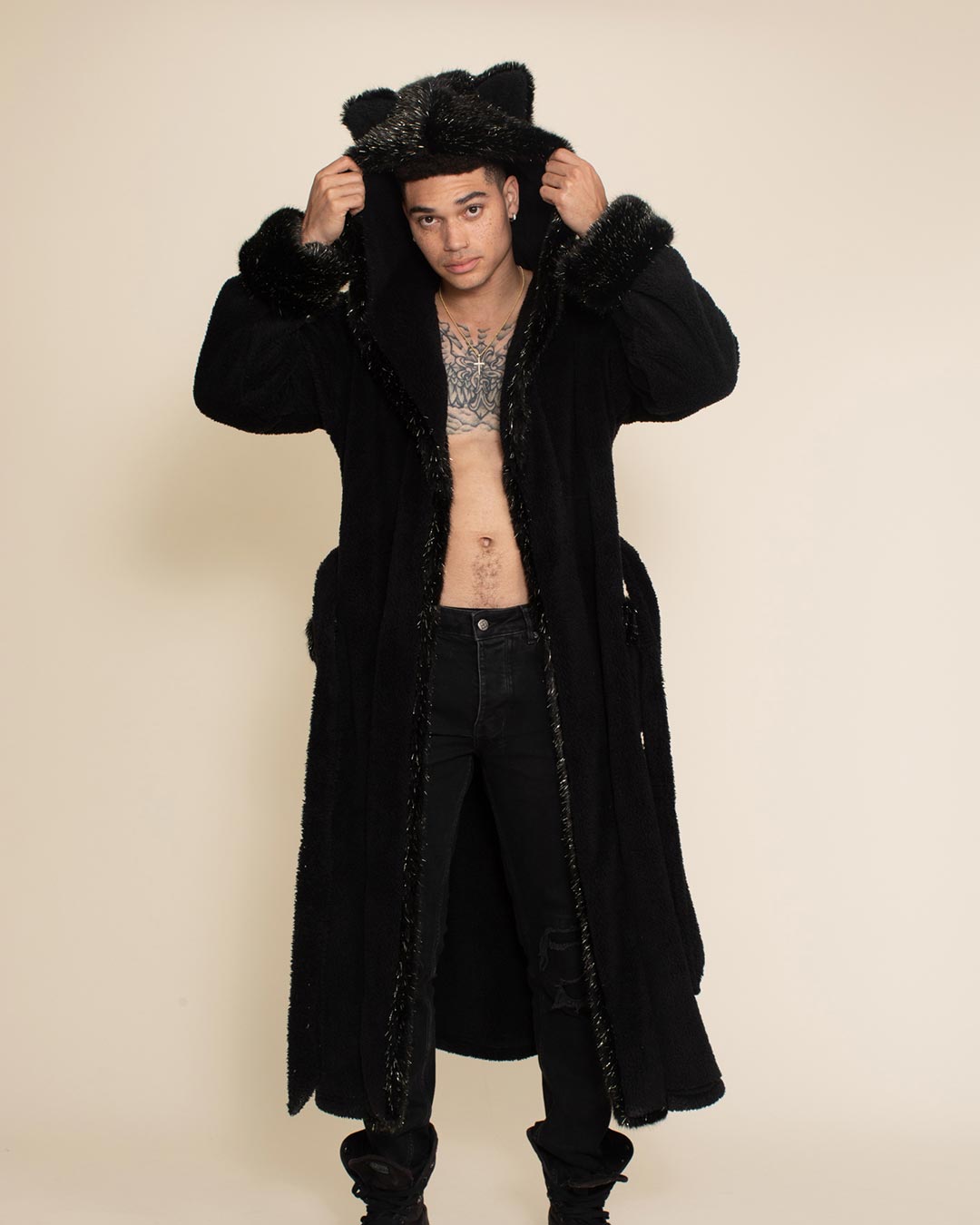 SpiritHoods Sequin Black Panther Classic Faux Fur Style Robe | Men's S / black/sequins/sparkles