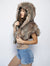 Woman wearing faux fur NightHawk Shawl, side view 1