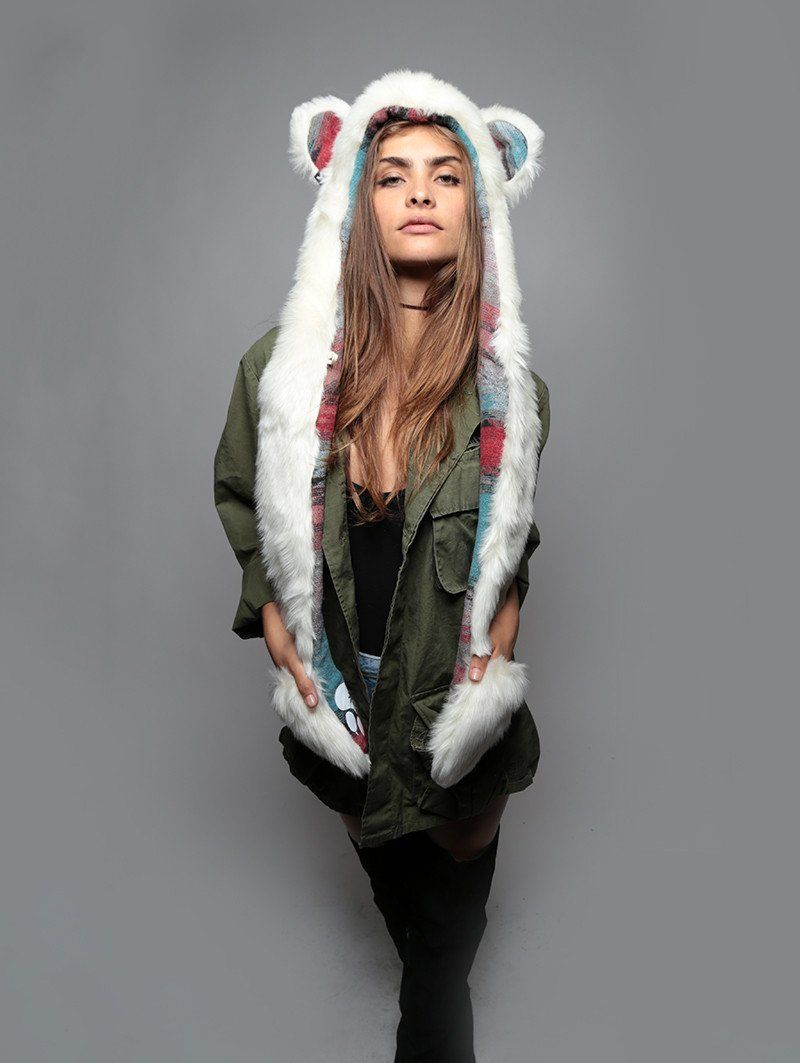 Front View of Polar Bear Italy SpiritHood on Woman