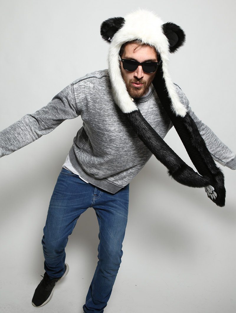 Black and White Panda Design Hooded Faux Fur