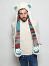 Man wearing faux fur Polar Bear Italy SpiritHood, front view 3