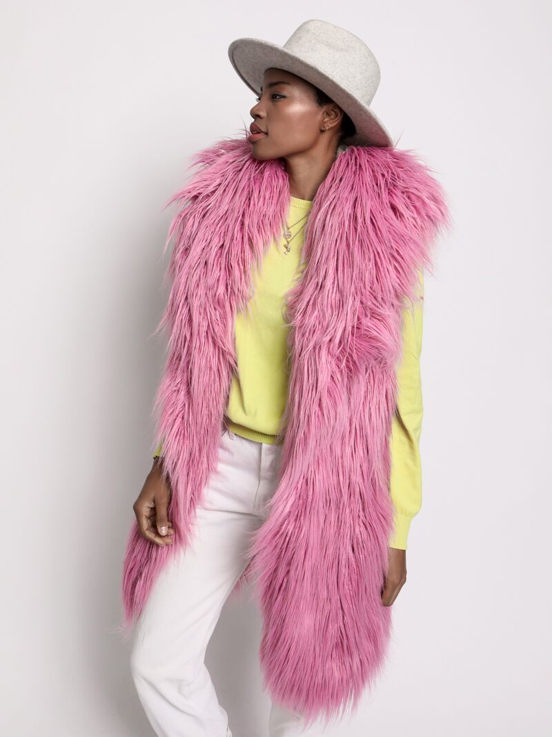 Ballerina Hooded Faux Fur Long Vest 